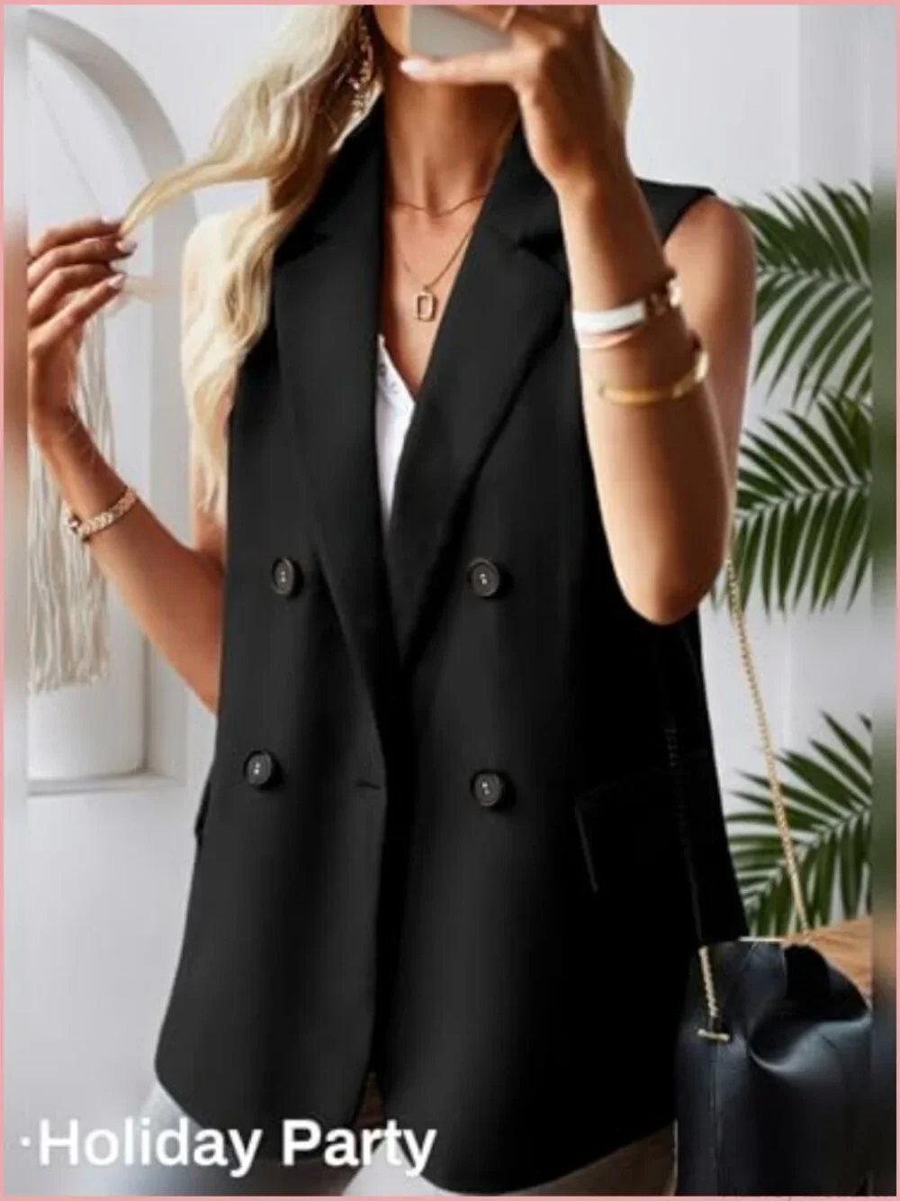 Women's Sleeveless Blazer Vest - Lightweight Lined Business Casual Work T